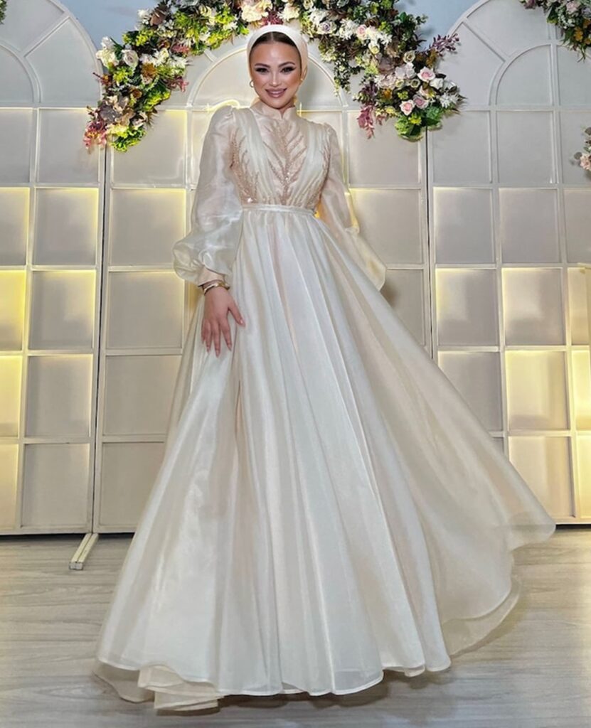 Muslim Wedding Dresses Pearls Long Sleeves High Neck Wedding Gowns Covered  Back | eBay